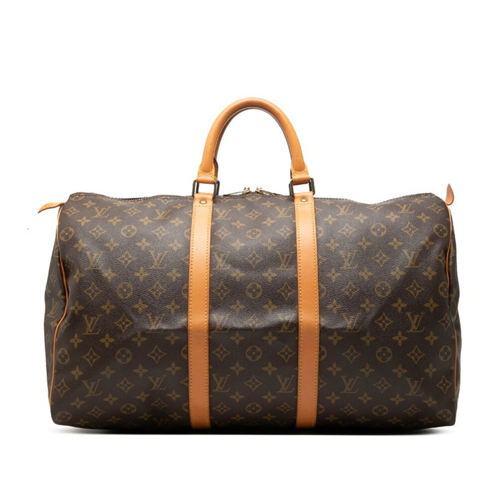 LOUIS VUITTON Authentic Brown Monogram Leather Keepall 50 Boston Bag